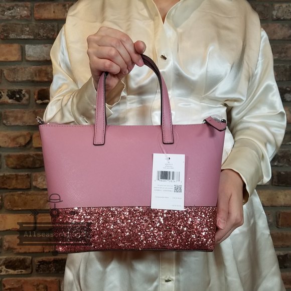 Kate Spade Greta Court Saffiano Glitter Dusty Peony Satchel Crossbody Handbag - Picture 4 of 6